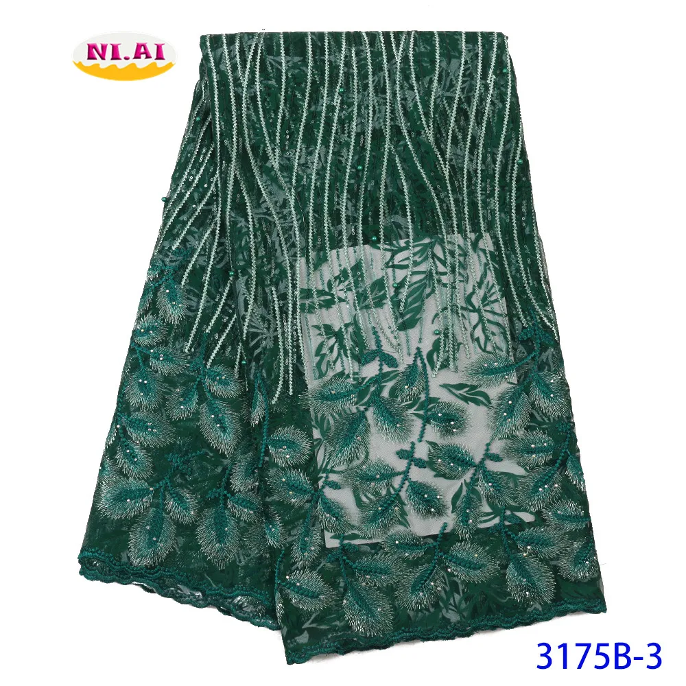 Новейшая зеленая кружевная ткань с бусинами и камнями африканская высокое