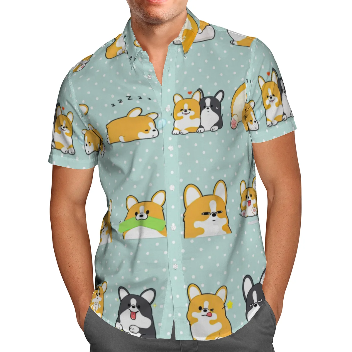 

Leisure Hipster Colorful Animal Dog Hawaii 3D Printing Harajuku Cool Men Hiphop Short Sleeve Shirt Streetwear Fashion Camisetas