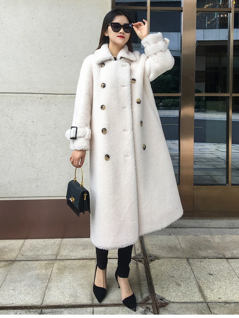 SY12, осенне-зимнее женское пальто из 30% шерсти, меховое пальто, а-образное, на пуговицах, с карманами, для стрижки овец, для девушек, теплое меховое пальто, женская длинная куртка, пальто