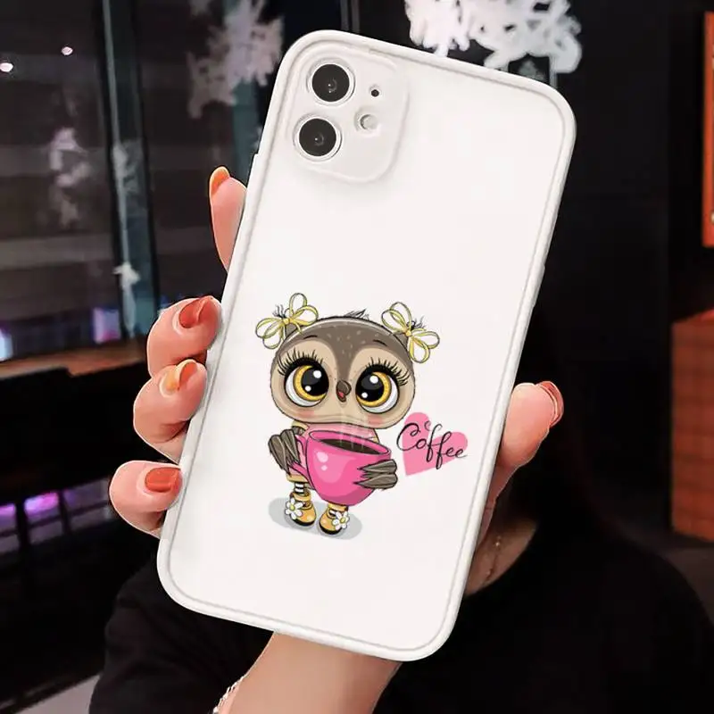 

Cute Owl Black Phone Case Clear matte transparent For white iPhone 7 8 x xs xr 11 12 pro plus max mini Funda