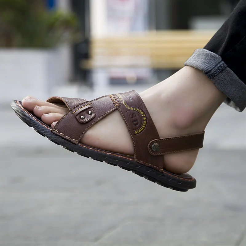 

Sandalias Cuero Sandalen Heren Sandals Men Leather Sandalias Playa Hombre Outdoor Slide Sandales Bain Summer Shoes Beach Para