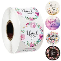 100 500pcs flower thank you stickers seal labels round floral sticker rolls for christmas gift decoration stationery sticker