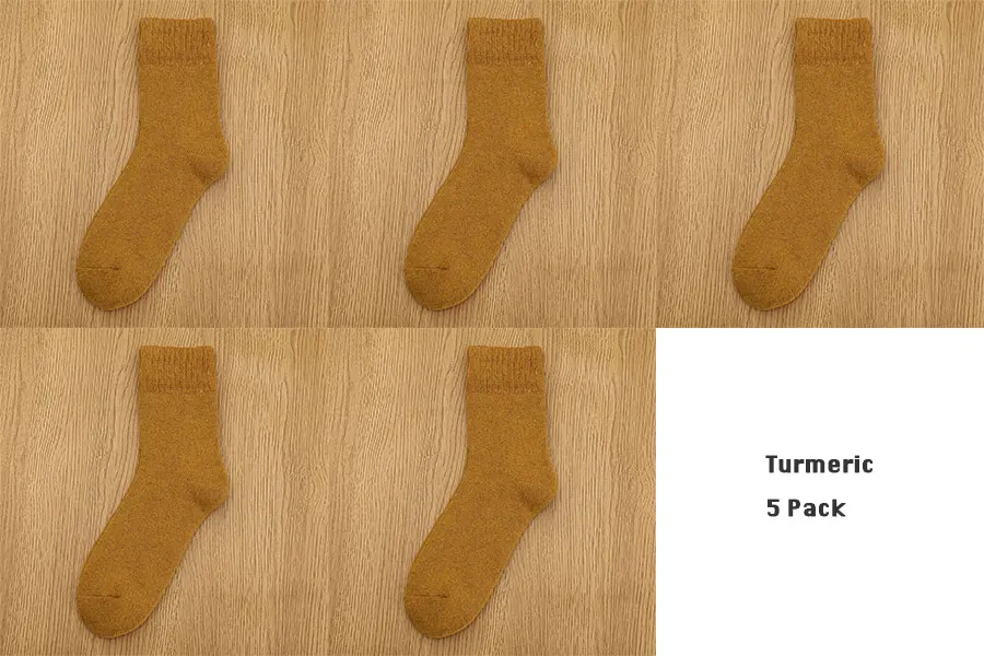 Turmeric 5 pack 5 пар/компл. зимние шерстяные носки для Для женщин, толстые, теплые, мягкие, махровые Короткие носки женские Повседневное однотонные Цвет носки размеры 36–40 - Цвет: Turmeric 5 pack
