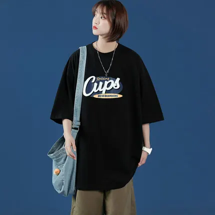 

han Ladies large loose T-shirt all-match short-sleeved 2021 new summer plus size