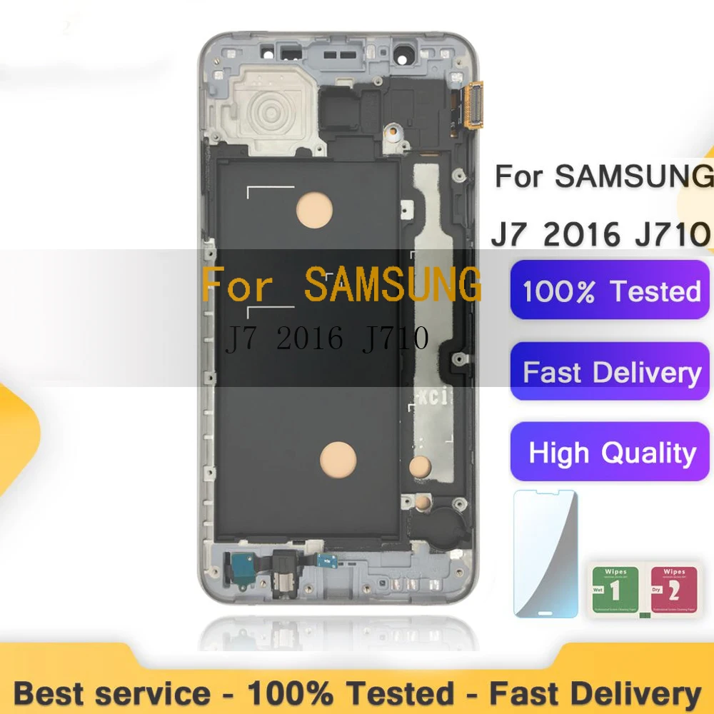 

With Frame New Display For Samsung Galaxy J7 2016 J710 J710FN J710F J710M J710Y Super AMOLED LCD Touch Screen Digitizer Assembly