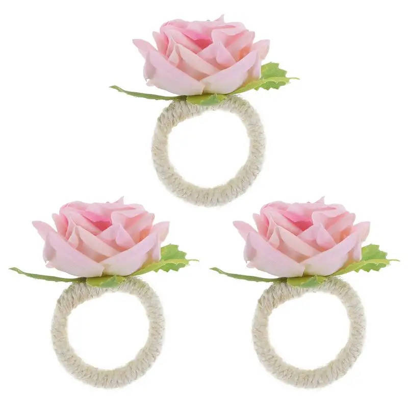 

3 Pcs Napkin Buckles Exquisite Rose Design Simulation Rose Flower Napkin Button Hotel Table Napkin Ring Flower Napkin Ring