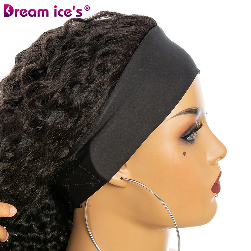

20 Inch Long Kinky Curly Headband Wigs for Women 60% Blend Human Hair Wig Natural Color Hair Cosplay for Black Beauty
