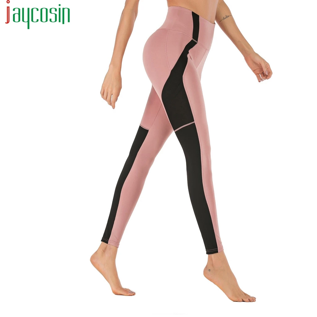 Женские леггинсы для фитнеса с боковыми карманами штаны карандаш бега лоскутные