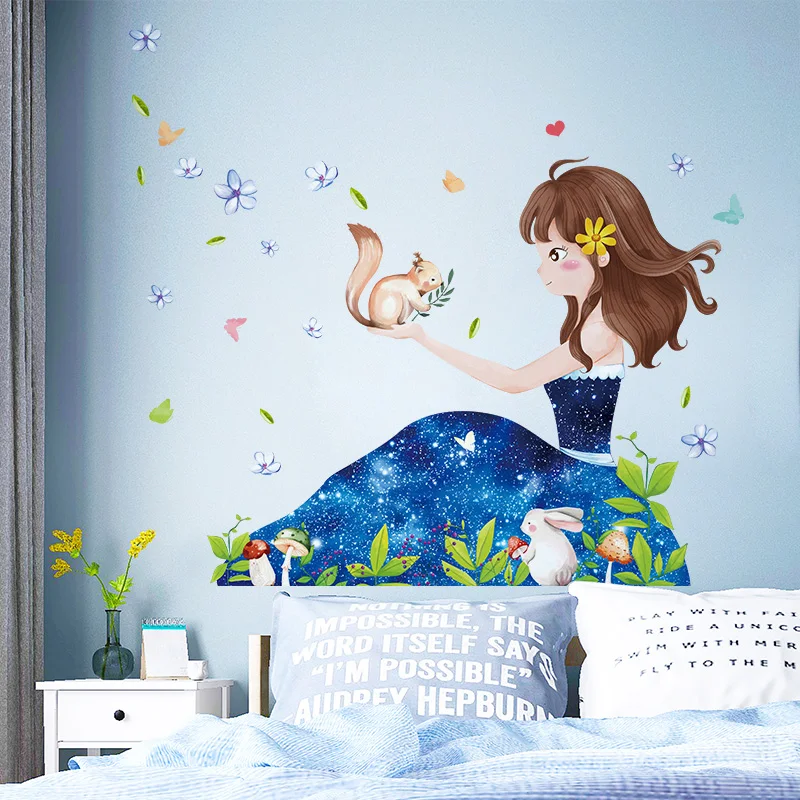 

Cartoon Starry Sky Girl Wall Stickers for Kids Room Girls Bedroom Wall Decal Living Room backdrop Decor Adhesive Vinyl Wallpaper