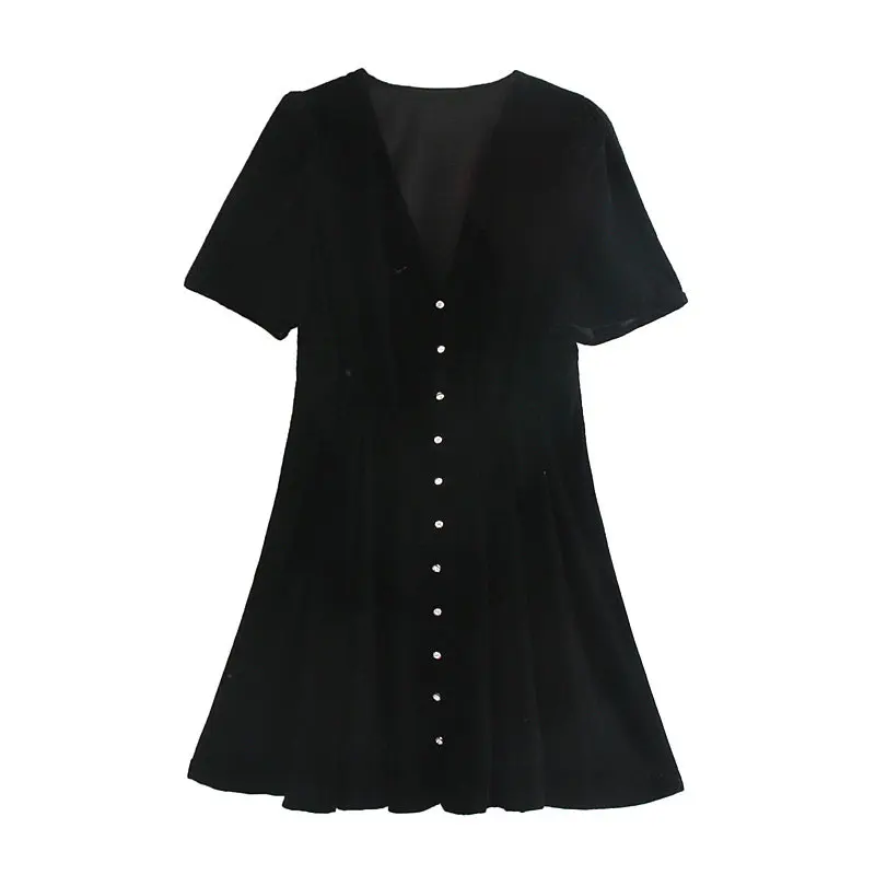 Женское винтажное однобортное платье с v образным вырезом повседневное