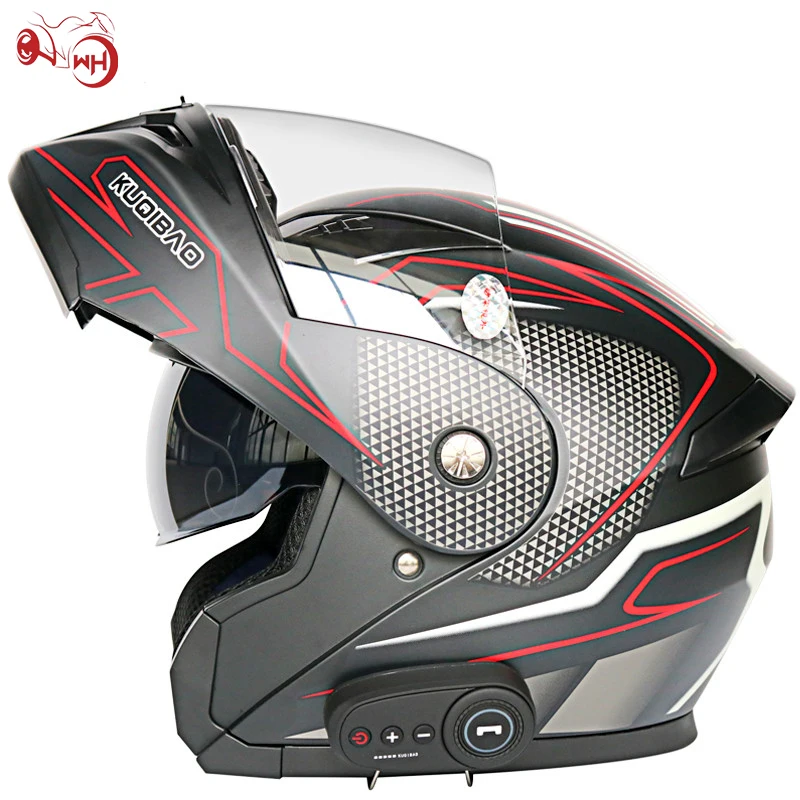 Motorcycle Smart Helmet with Removable Bluetooth Headset Detachable Liner MSFH818K10 DOT Approved Double Anti-Fog Visors Flip-Up