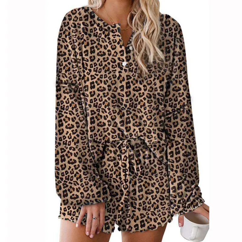 

2020 Tie Dye Lounge Wear Leopard Home Shorts Lounge Set Ladies 2 Piece Set Long Sleeve Tracksuit Women Top and Pants