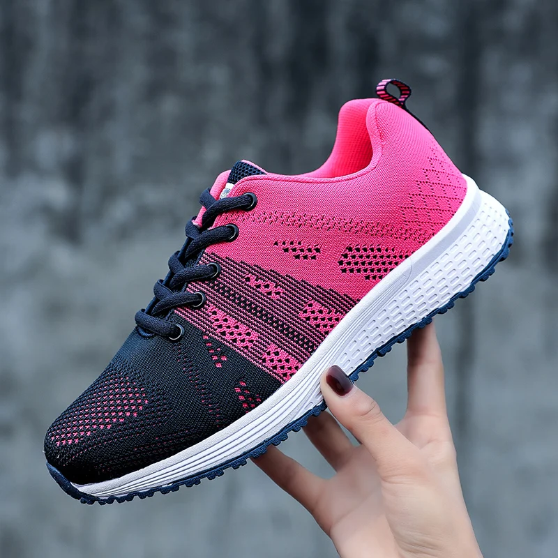 

2021 popular girls running shoes ladies sneaker breathable fly weave air cushion sneaker casual walking versatile colorful shoes