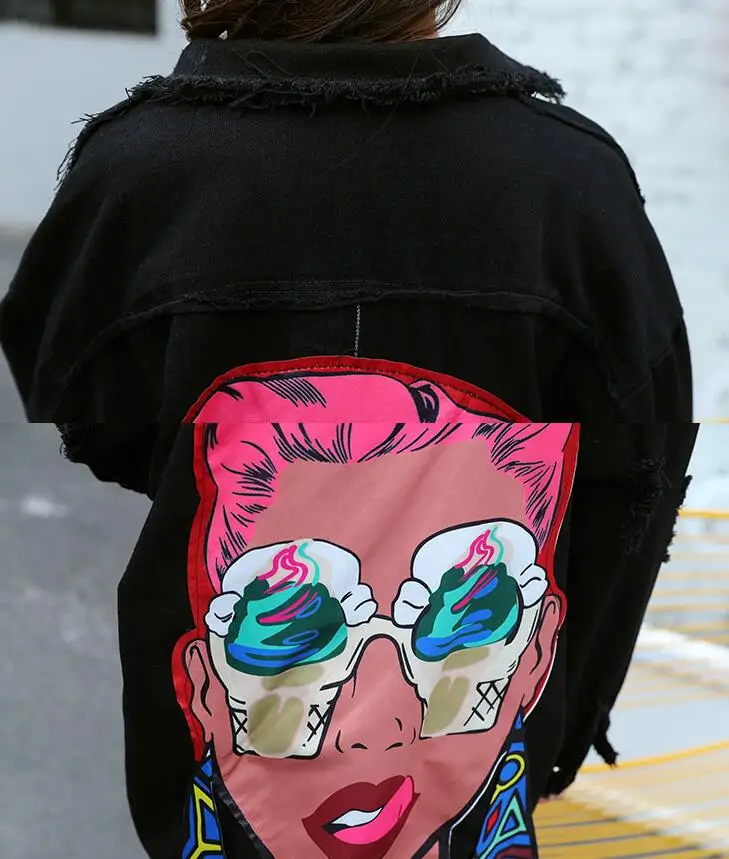 

2021 Boyfriend Printed Casual Loose Vintage Denim Jacket Women Long Sleeve Long Windbreaker Coat Women's Jeans Outerwear w2607