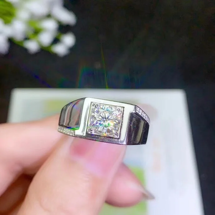 Kkmall Store круглое серебряное кольцо Moissanite 1.00ct D VVS роскошное свадебное кольцо Moissanite для мужчин серебряное кольцо 925