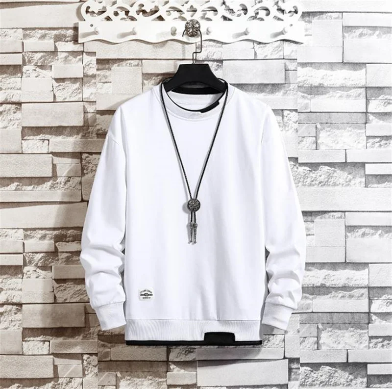 

New Mens Casual Sweatshirts Hoodie Men Fake Two Pieces Multi Color O-Neck Fashion Male Sweatshirt Long sleeve