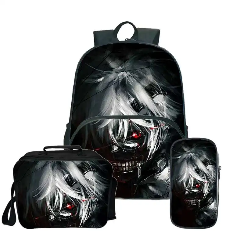 

Anime Backpack Tokyo Ghoul Printing Kids Schoolbag with Lunch Bag and Pencil Bag Cartoon Satchel Tokyo Ghoul School Bags Daypack