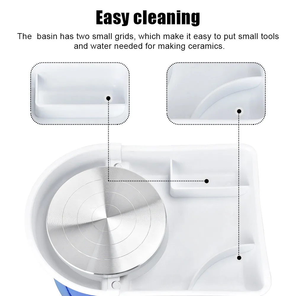 Rueda de cer&aacute;mica el&eacute;ctrica de 9,8 "y 350W, lavabo extra&iacute;ble de ABS, trabajo de cer&aacute;mica, artesan&iacute;a art&iacute;stica de arcilla, 110-240V, para barra de cer&aacute;mica y uso dom&eacute;stico-3