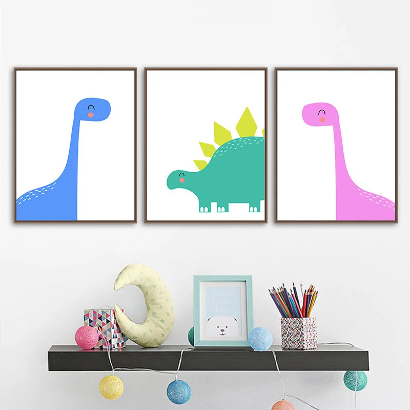 Детская Настенная картина искусство детской комнаты мальчик динозавр Милый