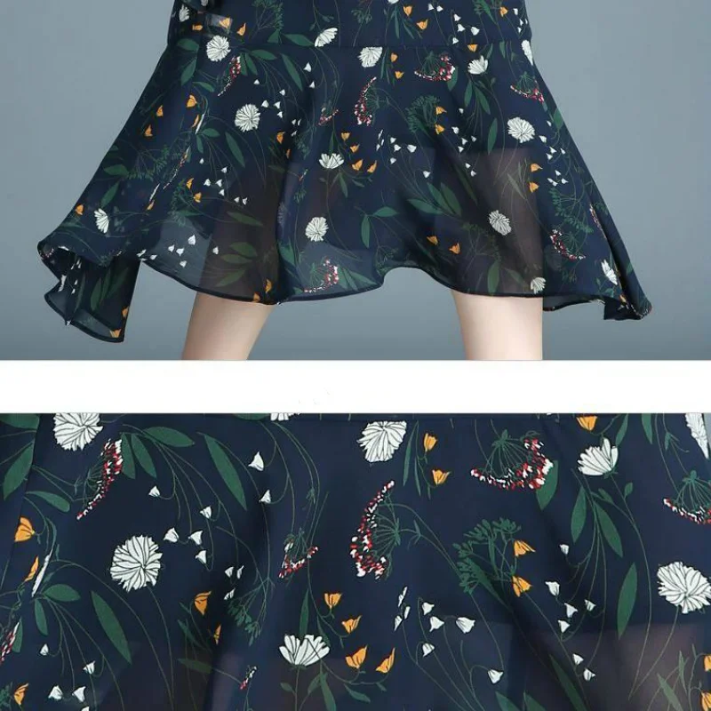 

Skirts Women Irregular High Waist Elasticity Ins Designed Ruffle Chiffon Slim A-line Floral Daily Soft Skirt Womens Korean Style