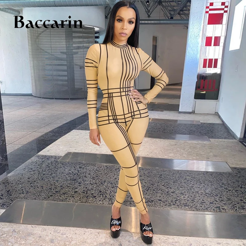 

Baccarin stripe women mesh sheer jumpsuit see through long sleeve bodycon sexy streetwear 2020 autumn winter clothes club outfit