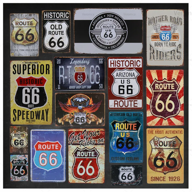 Металлическая пластина в стиле ретро известная нами Route 66 винтажные