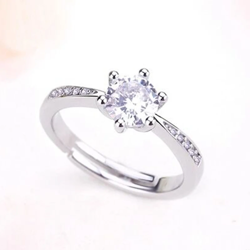 

Korean version of the new ring female fashion sparkling six-claw diamond wedding ring opening adjustable for girlfriend wedding