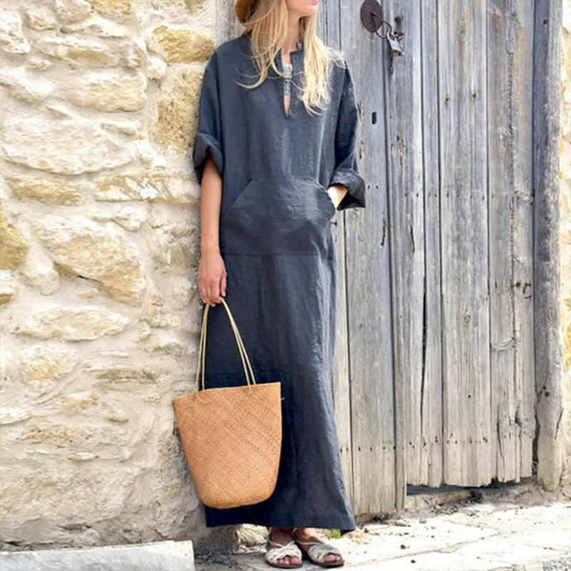 мусульманское мусульманская юбка Макси длинное платье Лето Осень Femme льняное