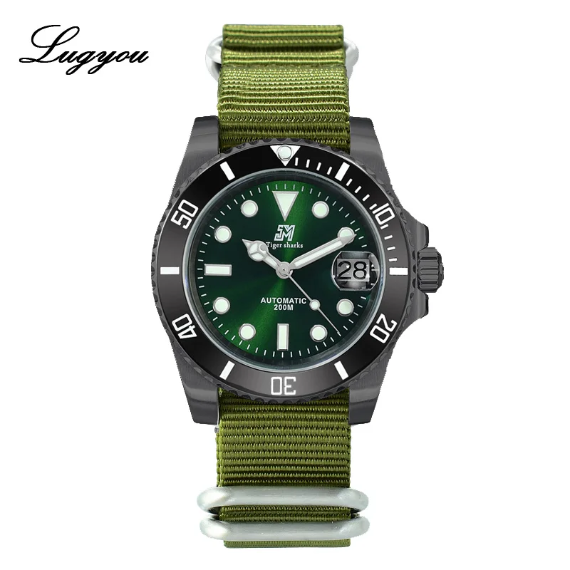 B Green G Nylon Lugyou Сан Мартин роскошные черные DLC Diver Мужские часы Автоматические из нержавеющей стали Пескоструйный сапфир 20 атм водонепроницаемый резиновый ремешок - Цвет: B Green G Nylon