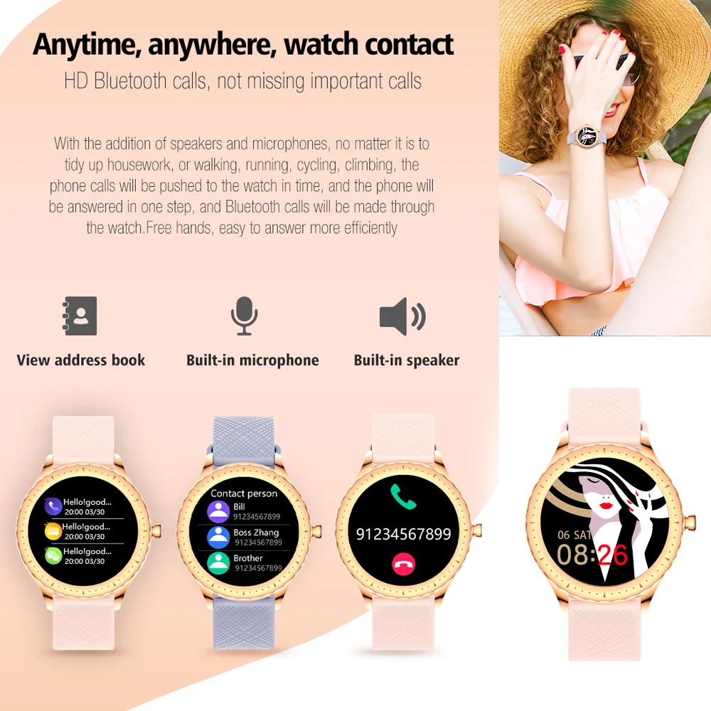 FIOMI Y1 Fashion Smart Watch Women Bluetooth Call Music with Heart Rate Monitoring Custom Dial Touch Водонепроницаемые умные