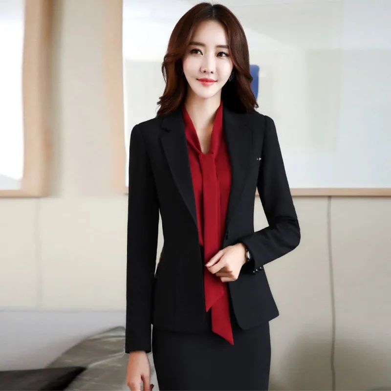 2022New Women Black Slim Fit Blazer Jackets Notched Office Work Blue Blazer Outfits Casual Tops Long Sleeve Outerwear Lady Coats images - 6