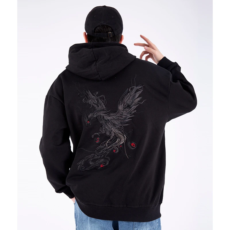 Толстовка мужская с вышивкой изысканная китайская в стиле хип-хоп Феникс и