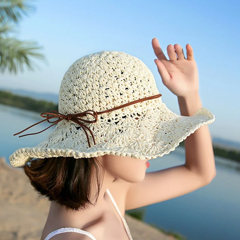 

Women Summer Hand-woven Hats Foldable Wide-side Fisherman Cap Straits Sun Cap