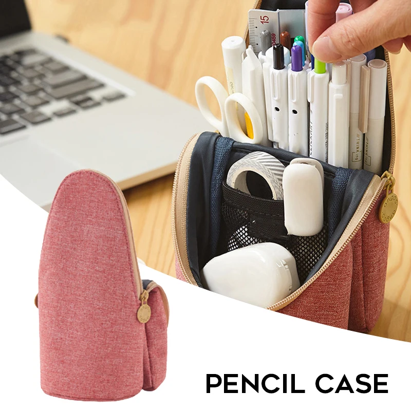 

1Pc Stationery Case Double Layer Stand UP Pen Pencil Holder Pouch Large Capacity Make Up Bag School College Office Organizer