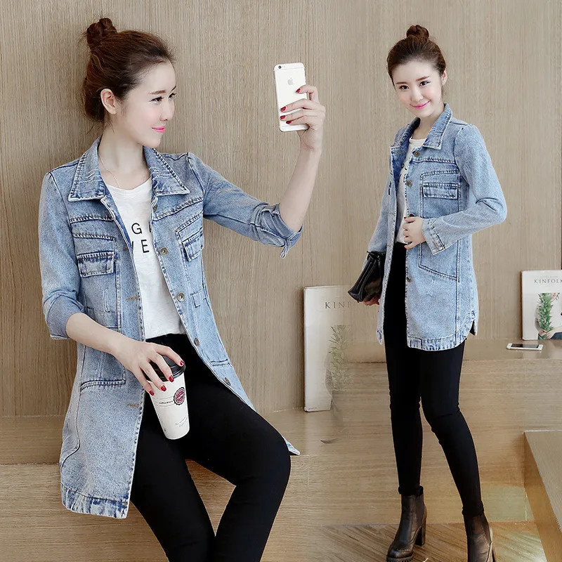 

2020 Spring Autumn Women Denim Jacket Long Sleeved Casual Jeans Coats Slim Large Sizes Vintage Jackets Outerwear 4XL 5XL M128