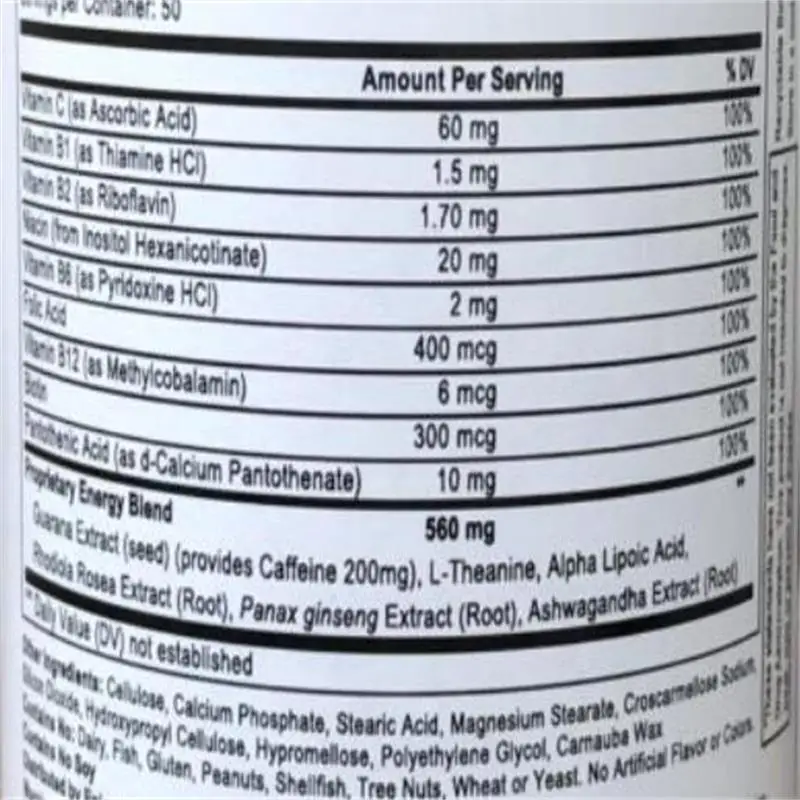 

Complementary Energy Formula w/Botanically Sourced Caffeine, Complete B-Complex Energy Supportive 100pcs