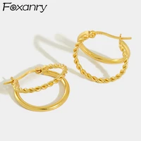 foxanry prevent allergy 925 stamp hoop earrings for women trendy elegant simple double layer party jewelry wholesale