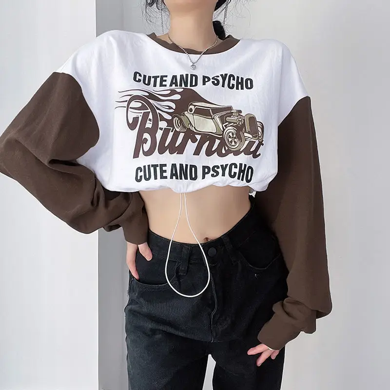 

Printing Crop Sweatshirts Short Hoodie With Long Sleeves Woman Tracksuits Y2K Hoodie Kpop Pullover Emo Alt Clothes Fashion 2022