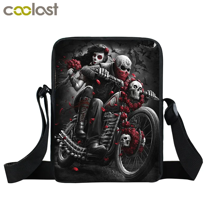 Миниатюрная сумка мессенджер в стиле панк с черепом мотоциклетные холщовые