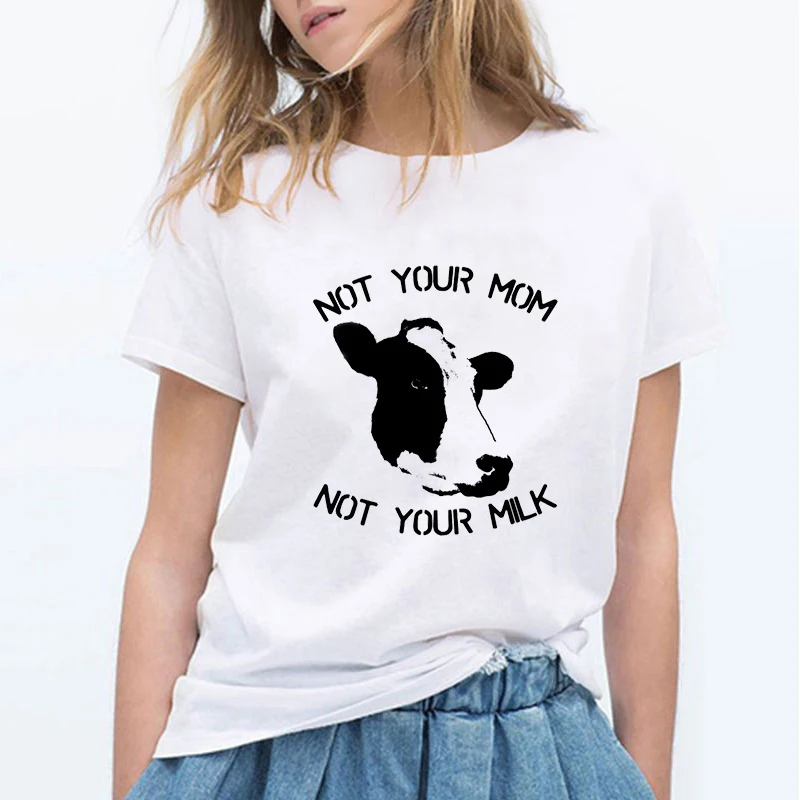 Женская футболка с короткими рукавами Lus Los Not your mom milk Vegetarian Pig Повседневная