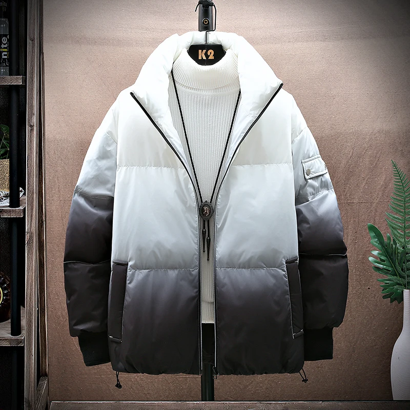 2021 New Gradient Down Cotton-padded Jacket Winter Loose Fashion Brand Couples Jacket Thickened Handsome Casual Coats Men Women