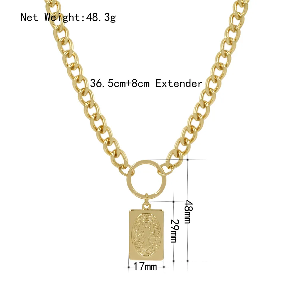 

Trendy Gold Color Plating Engraved Square Pendant Necklace For Women Girl Elegant Gorgeous Chic Casual Jewelry Accessory