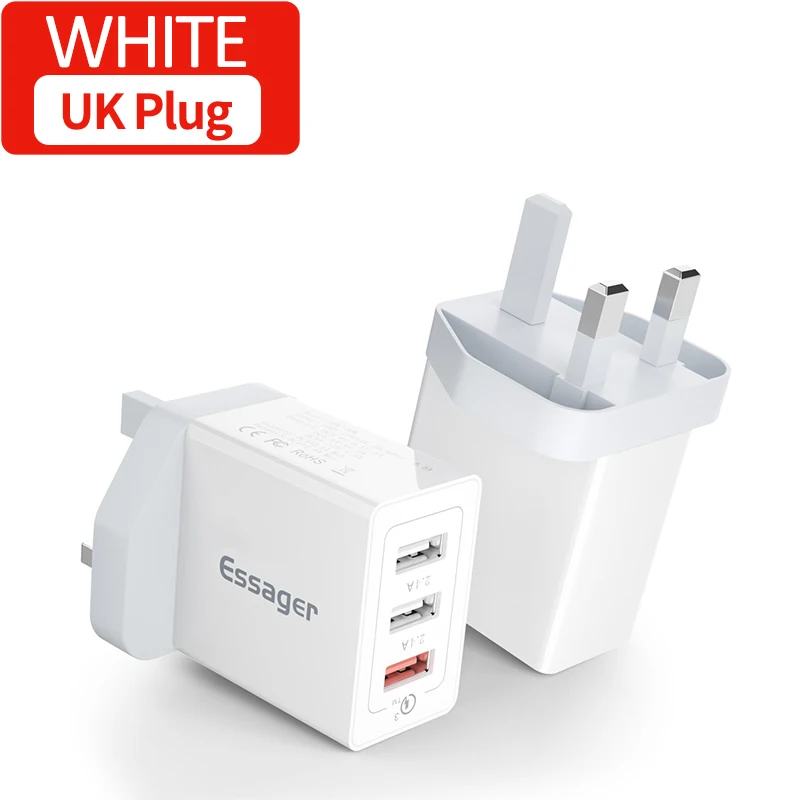 UK Plug White Essager 30 Вт Quick Charge 3,0 USB зарядное устройство QC3.0 QC быстрое зарядное устройство мульти разъем настенное зарядное устройство для мобильного телефона для iPhone samsung Xiaomi Mi - Тип штекера: UK Plug White