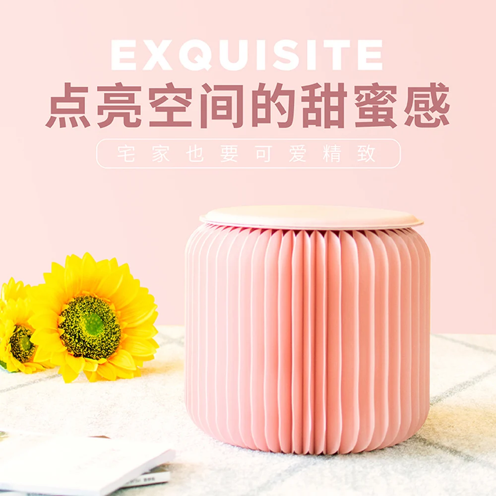 Small paper stool ins pink folding round with leather cushion fashion tea table net red furniture | Мебель