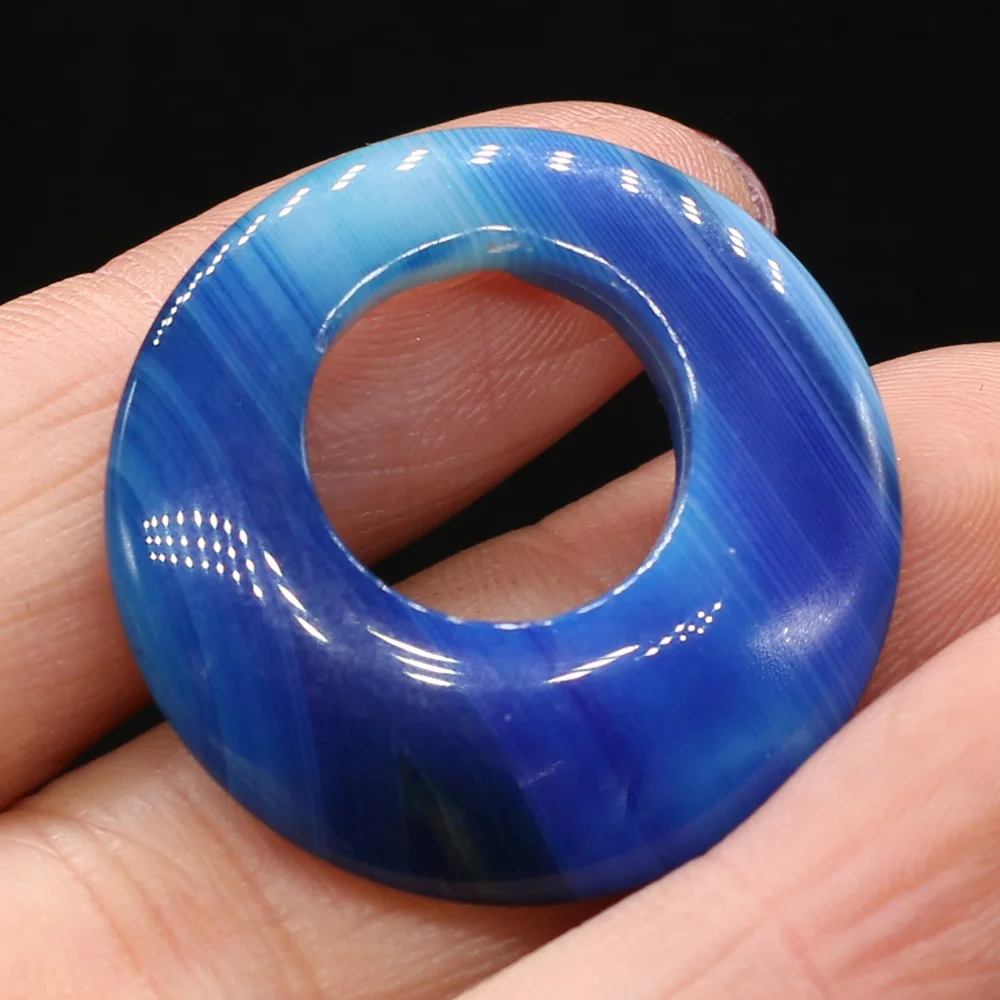 

1pcs Natural Stone Agates Blue Purple White Red Green Stripe Agates Pendant for DIY Necklace Jewelry Making 30x30mm Hole 14.5mm
