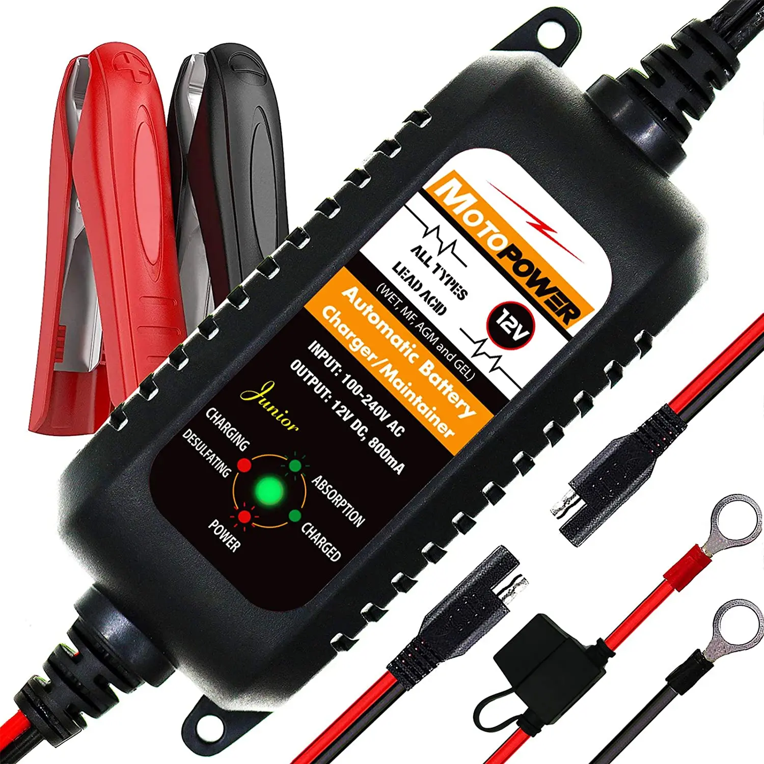 MOTOPOWER MP00205A 12V 800mA Automatic Smart Car Motorcycle Battery Charger Maintainer