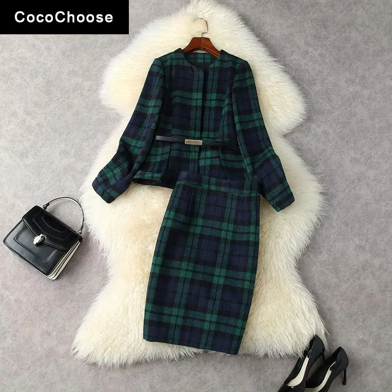 

Офисный элегантный комплект из двух предметов, весенний женский костюм 2022, модный дизайнерский топ с поясом и облегающей юбкой, Зеленый Кле...