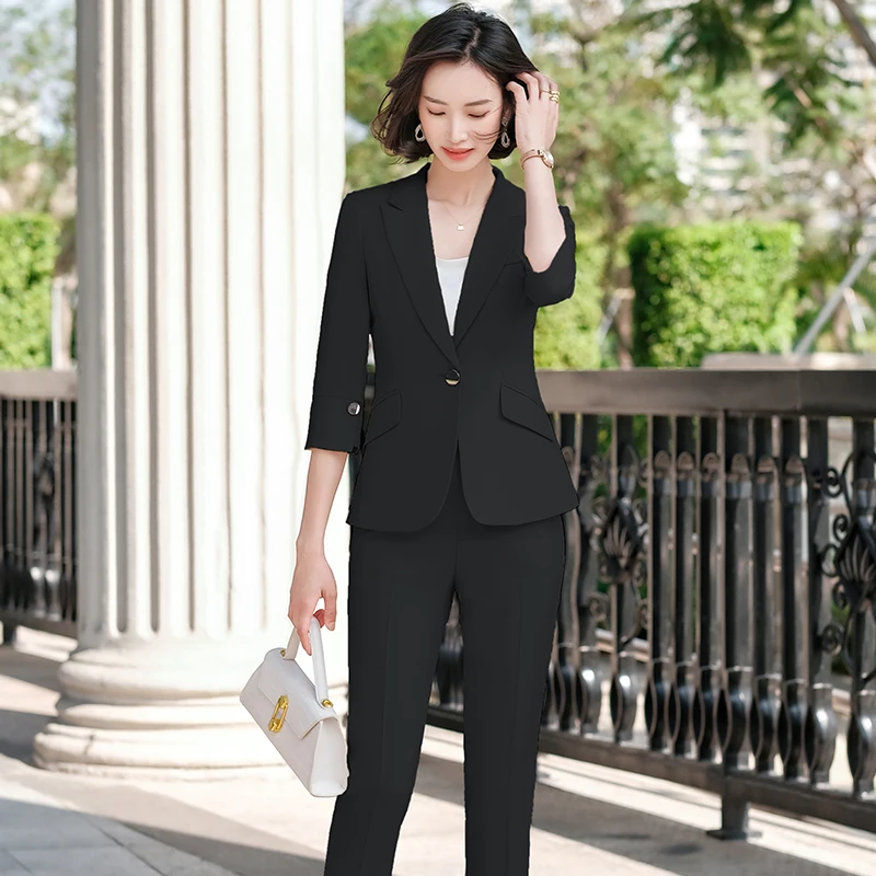

Boliyae Fashion Women's Blazer and Pants Set Female Spring and summer Casual 3/4 Sleeve Suits Jacket with Skirt Office Tops Trf