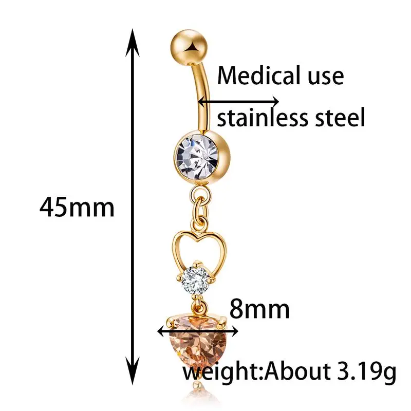 

Surgical Steel Crystal Zircon Piercing Ring Sexy Belly Button Ring Creative Love Heart Dangle Navel Ring Body Piercing Jewelry