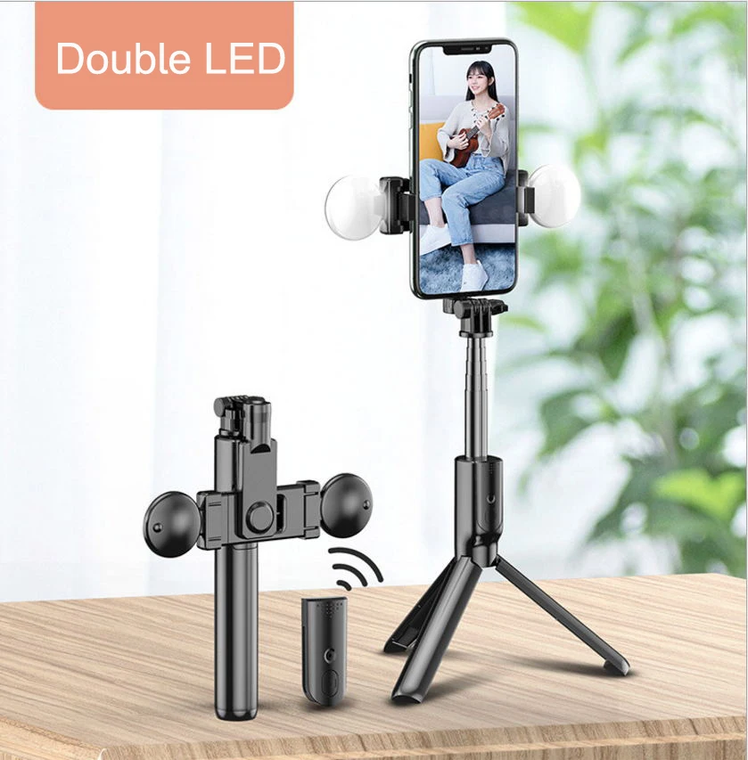 

Bluetooth Remote Control Stretchable Selfie Stick With Tripod for Mobile Phones Double LED Fill Light